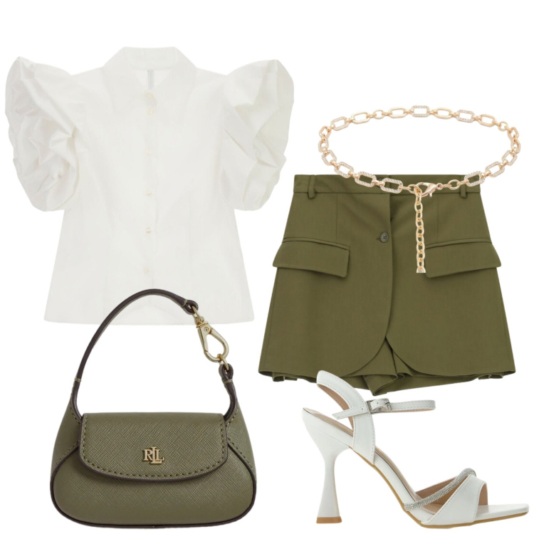 Outfit donna - Total look #2429926. Stile Bon Ton per Serata fuori. Abbinamento con shorts, sandali gioiello, camicie a manica corta, cinture, borse a mano.