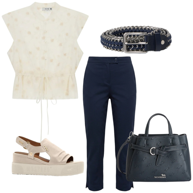 Outfit donna - Total look #2429927. Stile Basic per Ufficio. Abbinamento con sandali, pantaloni capri, borse a mano, cinture, top.
