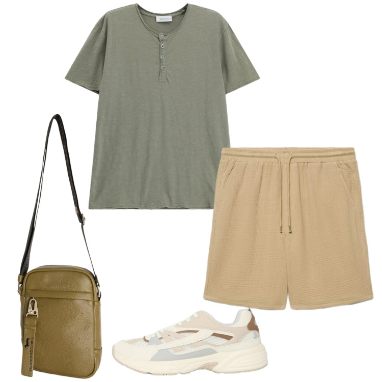 Outfit uomo - Paolo. Stile Casual per Tutti i giorni. Abbinamento con borse sportive, sneakers, pantaloni corti, t-shirt.