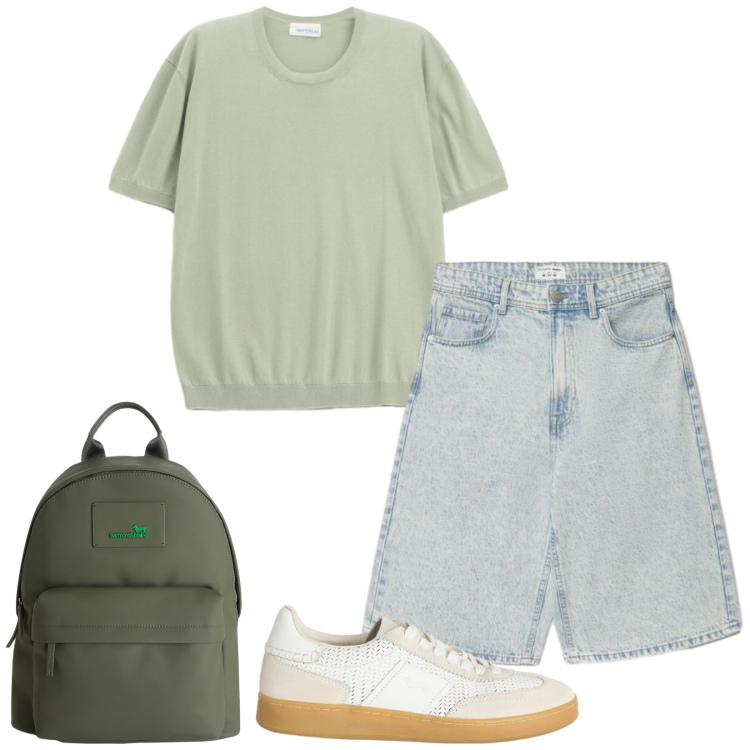 Outfit uomo - Around the world. Stile Casual per Tutti i giorni. Abbinamento con sneakers, borse sportive, shorts, t-shirt.