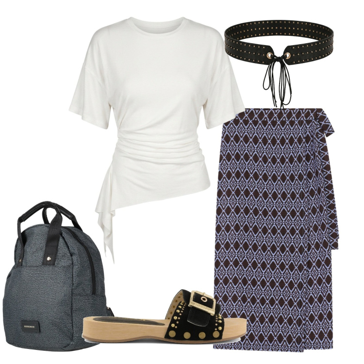 Outfit donna - Total look #2429941. Stile Casual per Tutti i giorni. Abbinamento con zaini, gonne lunghe, maglieria, cinture, ciabatte.