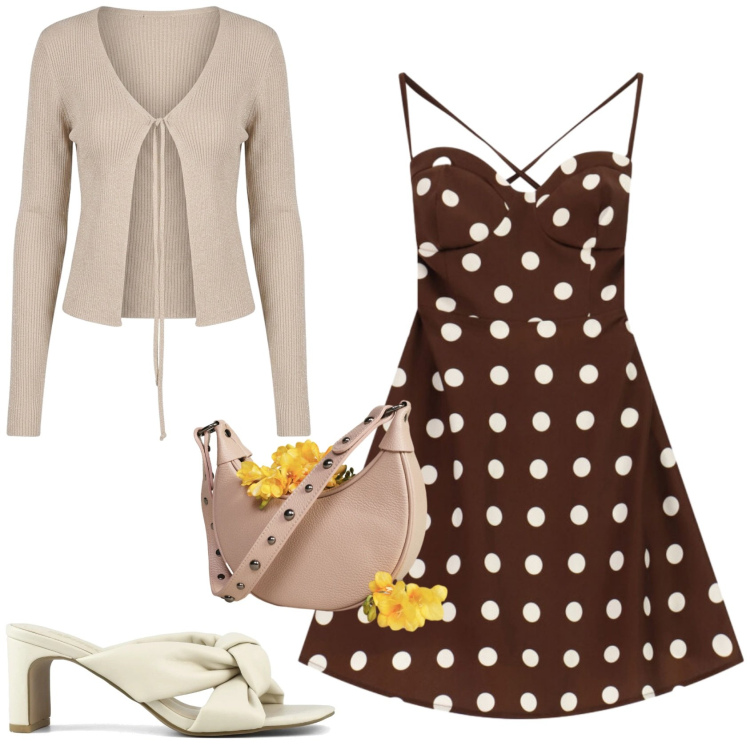 Outfit donna - Una sera di luglio. Stile Romantica per Serata fuori. Abbinamento con borse a spalla, vestiti corti, cardigans, sandali col tacco.