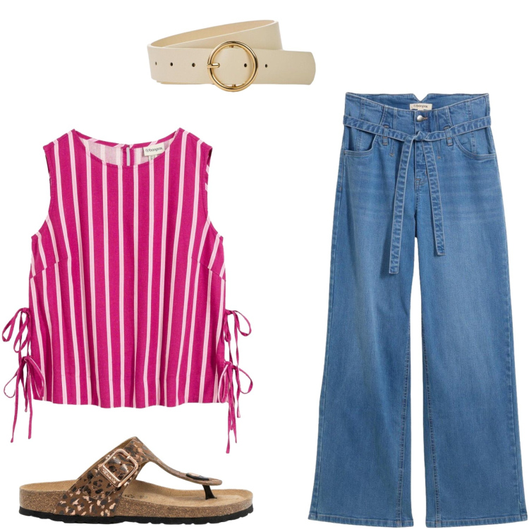Outfit donna - Total look #2429943. Stile Casual chic per Tutti i giorni. Abbinamento con jeans, infradito, canottiere, cinture.