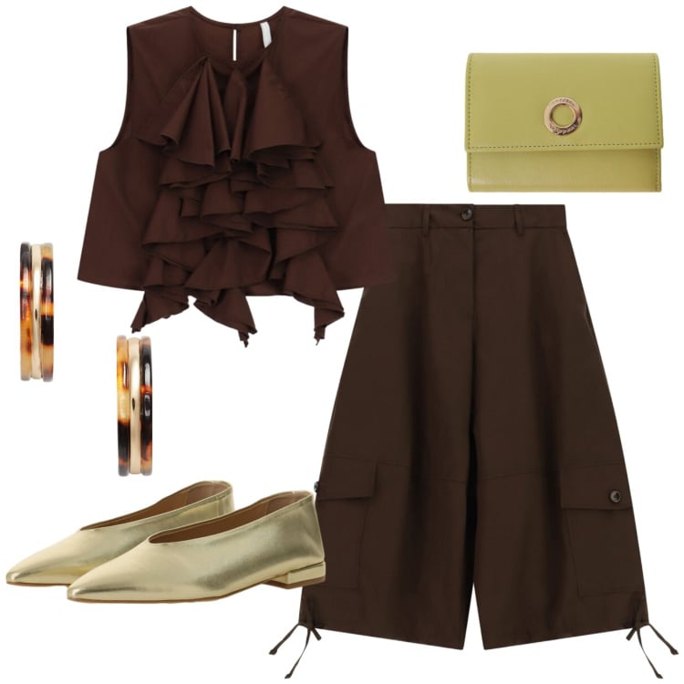 Outfit donna - Total look #2429948. Stile Casual per Tutti i giorni. Abbinamento con portafogli, canottiere, pantaloni a palazzo, ballerine, orecchini.
