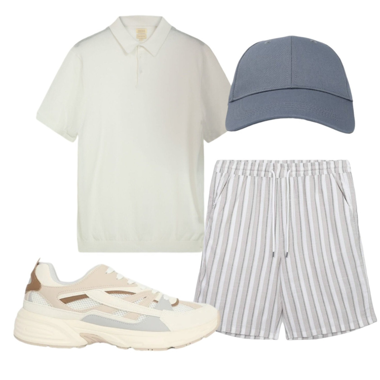 Outfit uomo - Total look #2429950. Stile Casual per Tutti i giorni. Abbinamento con pantaloni corti, sneakers, cappelli con visiera, polo.