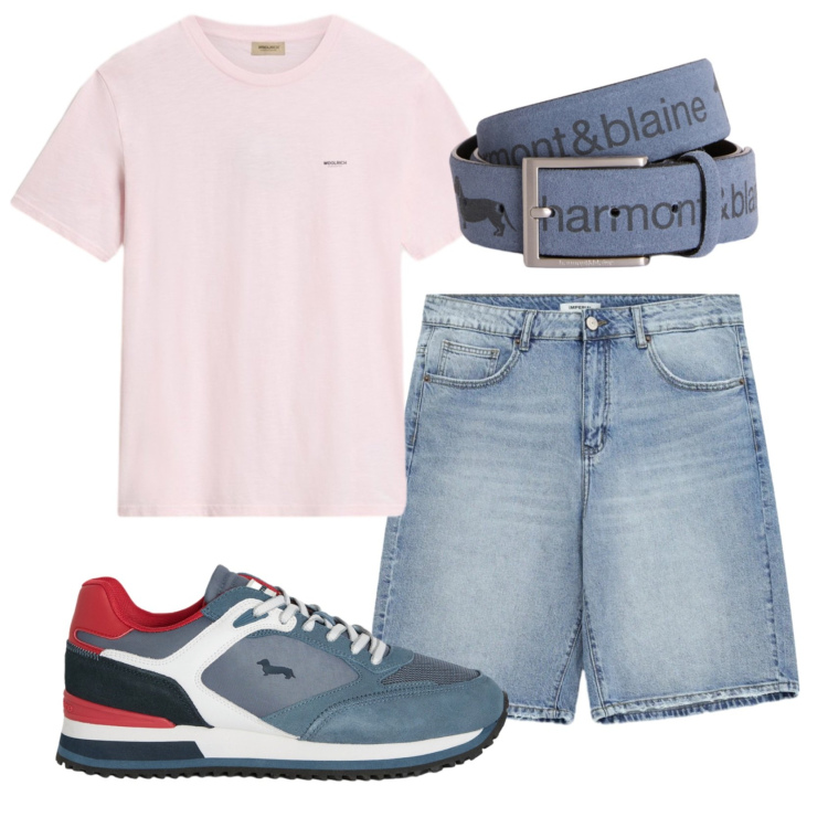 Outfit uomo - Total look #2429951. Stile Casual per Tutti i giorni. Abbinamento con cinture, sneakers, t-shirt, bermuda.