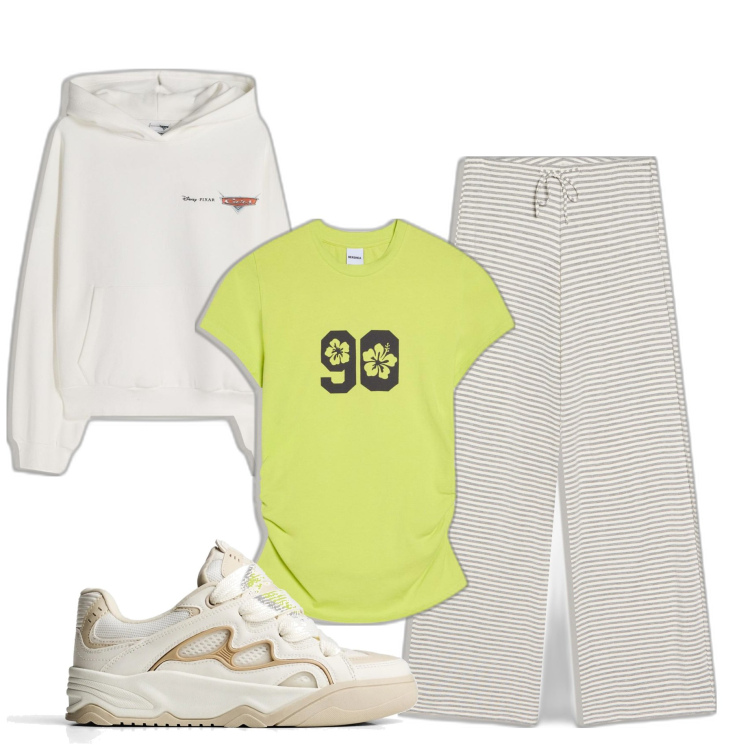 Outfit mujer - Chic #6448. Estilo Chic para Todos los días. Combinación con sudaderas con capucha, pantalones, camiseta, sneakers.