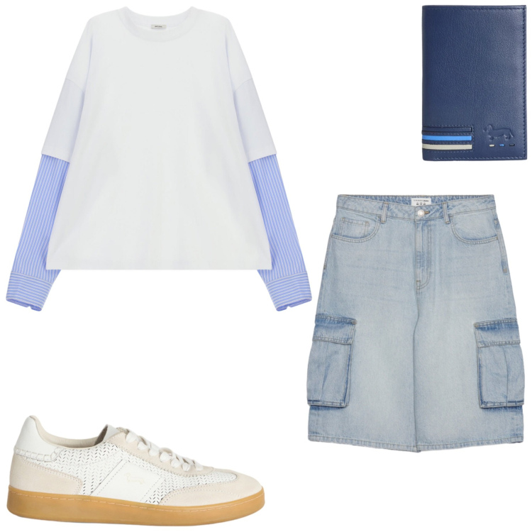 Outfit uomo - Casual style. Stile Casual per Tutti i giorni. Abbinamento con sneakers, portafogli, pantaloni corti, t-shirt.