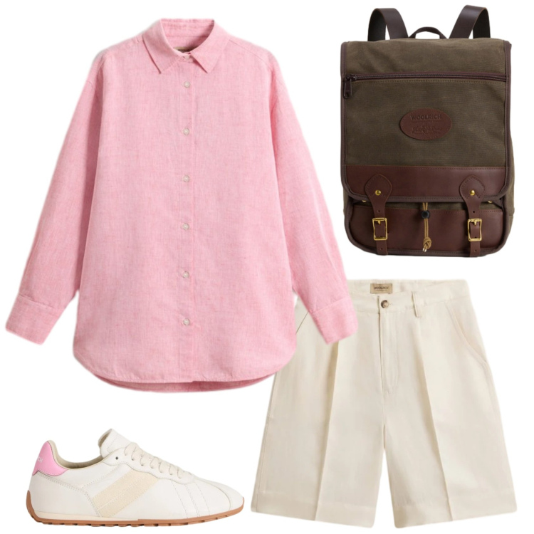 Outfit donna - Fresco lino. Stile Casual per Tutti i giorni. Abbinamento con zaini, sneakers, pantaloni corti, camicie.