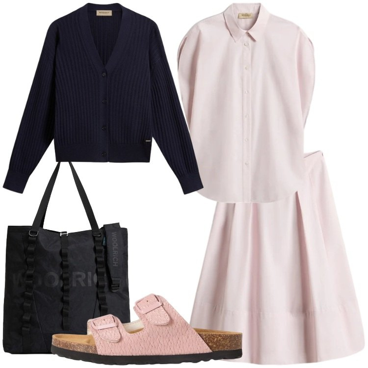 Outfit donna - Woolrich - Summer Layers. Stile Casual chic per Serata fuori. Abbinamento con borse tote, sandali in pelle, gonne lunghe, bluse, cardigans.