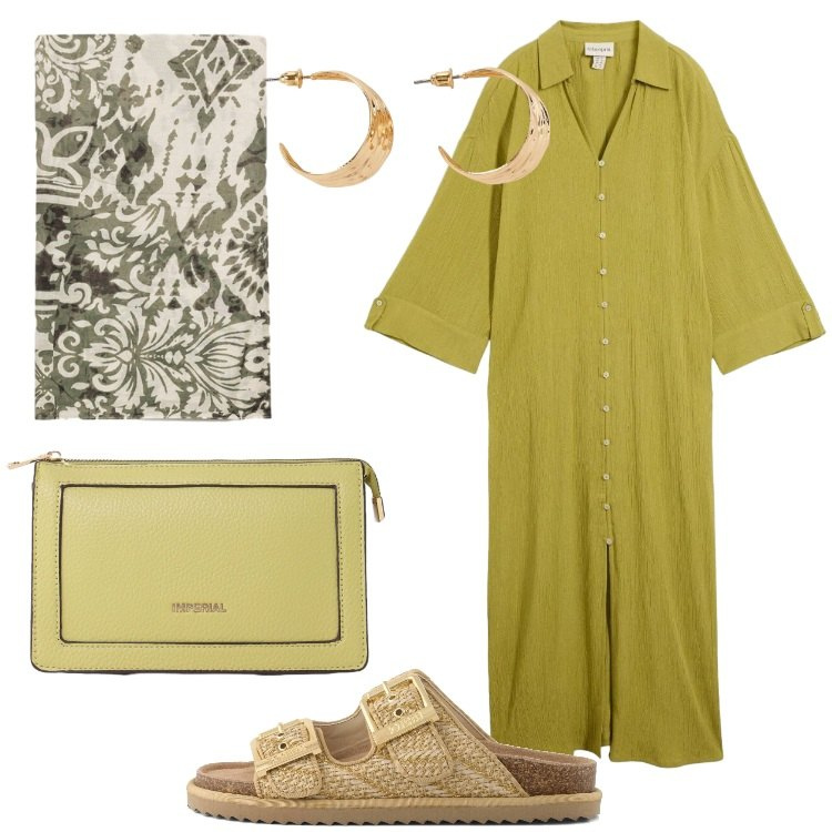 Outfit donna - Giornate calde in città - @laurafo. Stile Basic per Tutti i giorni. Abbinamento con caftani, orecchini, foulard, borse a tracolla, sandali.
