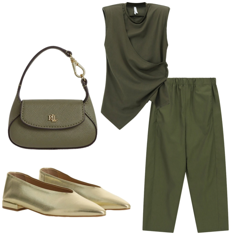 Outfit donna - Italian Summer. Stile Casual chic per Tutti i giorni. Abbinamento con borse a mano, ballerine, pantaloni, top.