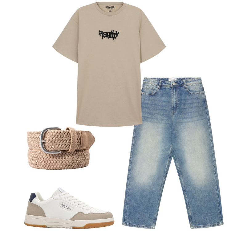 Outfit uomo - Total look #2430017. Stile Casual per Tutti i giorni. Abbinamento con sneakers, t-shirt, jeans dritti, cinture.