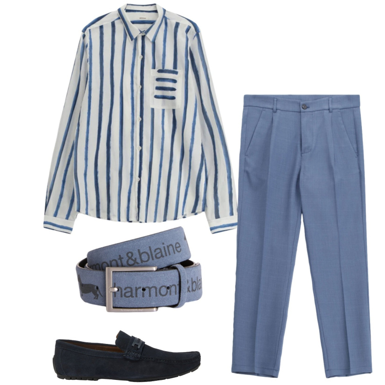 Outfit uomo - Cena con lei. Stile Trendy per Serata speciale. Abbinamento con cinture, scarpe stringate, camicie, pantaloni.