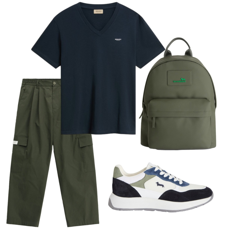 Outfit uomo - Total look #2430021. Stile Urban per Tutti i giorni. Abbinamento con sneakers, borse sportive, t-shirt, pantaloni cargo.