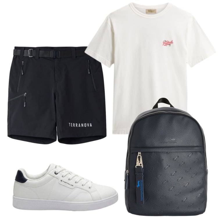 Outfit uomo - Total look #2430022. Stile Casual per Tutti i giorni. Abbinamento con sneakers, borse sportive, pantaloni corti, t-shirt.