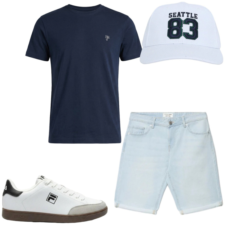 Outfit uomo - Total look #2430031. Stile Casual per Tutti i giorni. Abbinamento con sneakers, t-shirt, cappelli, shorts.