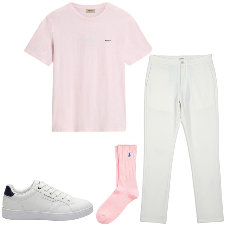 Outfit uomo - Something pink. Stile Trendy per Serata speciale. Abbinamento con sneakers, pantaloni, t-shirt, calzini.