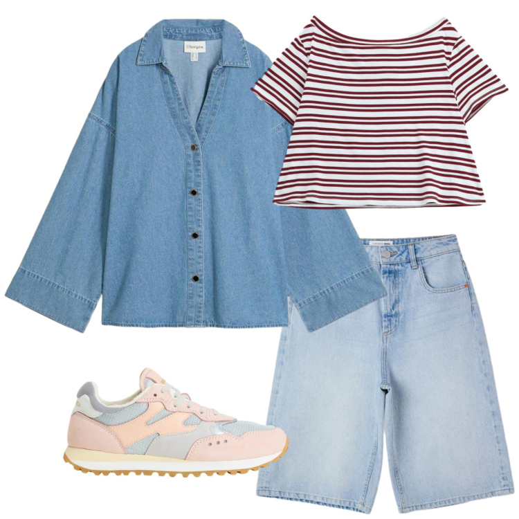 Outfit donna - All aria aperta. Stile Casual per Tutti i giorni. Abbinamento con camicie, bermuda, t-shirt, sneakers.