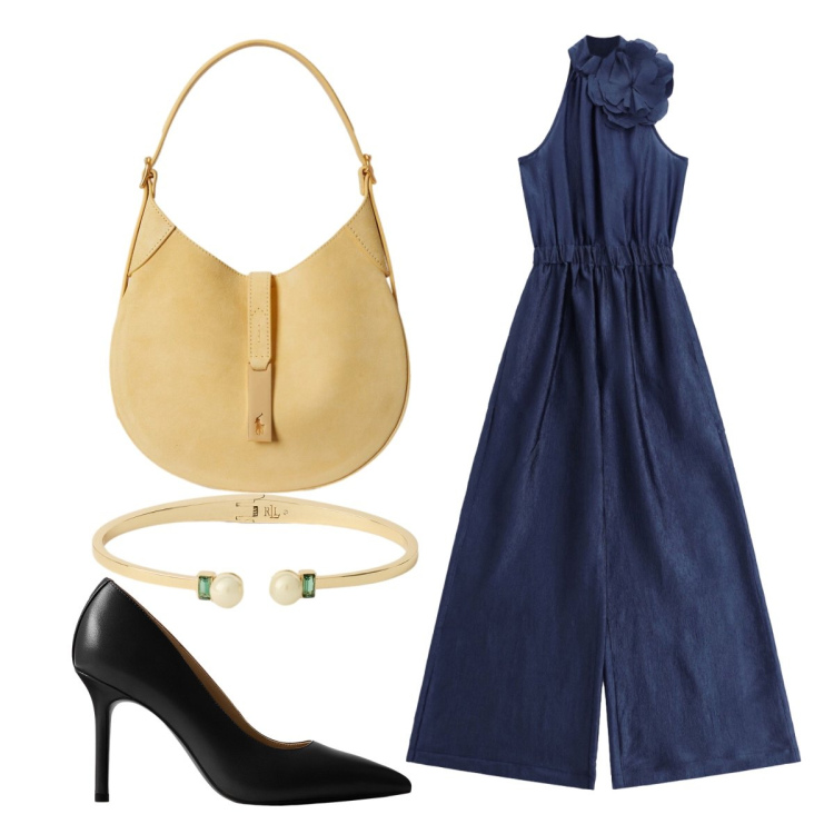 Outfit donna - Italian Summer. Stile Chic per Cerimonia. Abbinamento con tute, décolleté, borse a spalla, braccialetti.