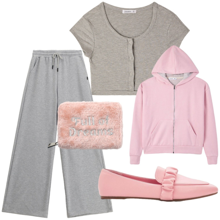 Outfit donna - T-shirt slim. Stile Glamour per Tutti i giorni. Abbinamento con mocassini, portafogli, top, felpe con cappuccio, pantaloni.