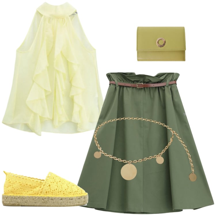 Outfit donna - Total look #2430121. Stile Casual per Tutti i giorni. Abbinamento con gonne longuette, top, cinture, portafogli, espadrillas.