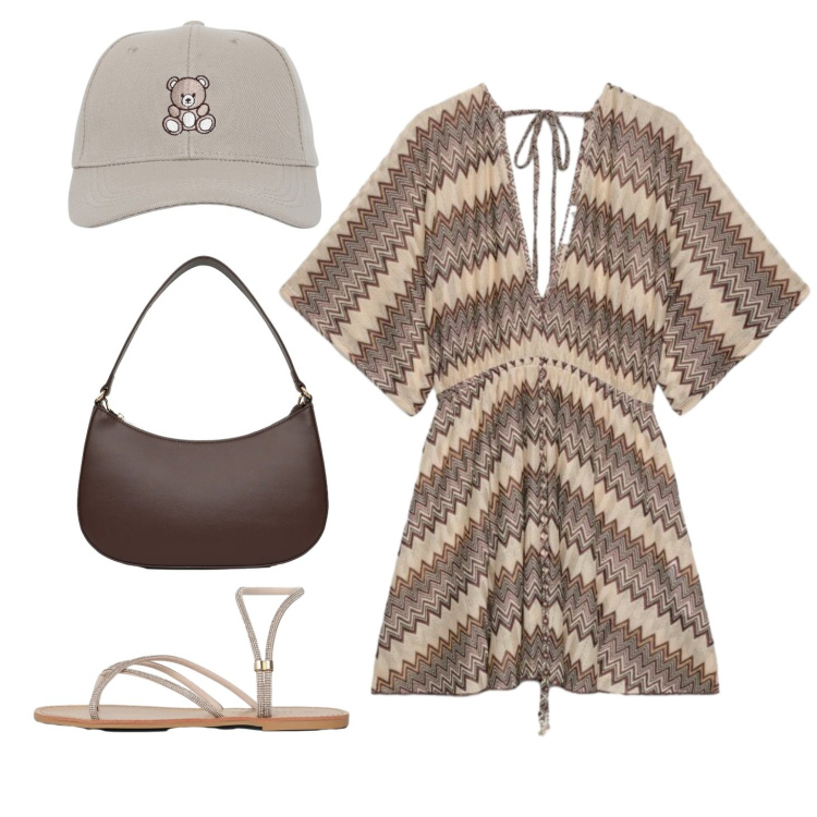 Outfit donna - In giro per Cagliari 2. Stile Etnico per Tutti i giorni. Abbinamento con sandali, borse a tracolla, cappelli con visiera, caftani.