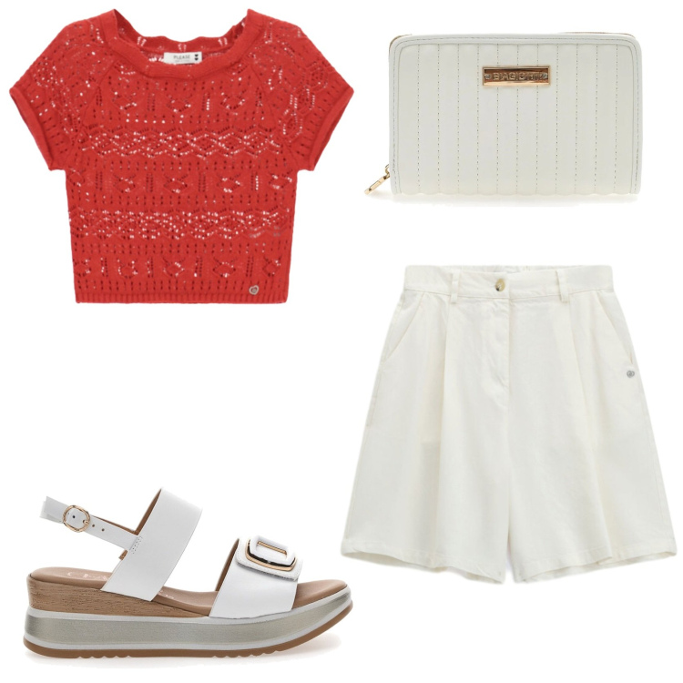 Outfit donna - Total look #2430128. Stile Chic per Tutti i giorni. Abbinamento con bermuda, top, portafogli, sandali.