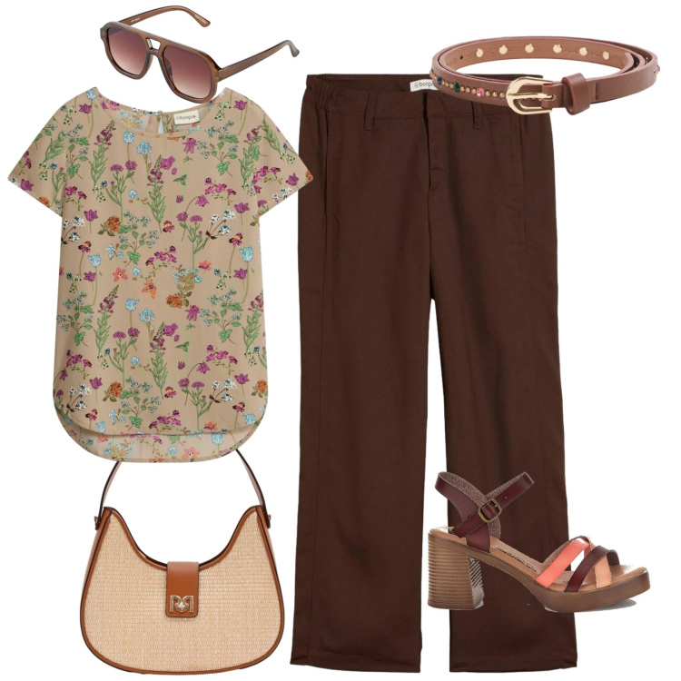 Outfit donna - Soft air. Stile Casual per Tutti i giorni. Abbinamento con pantaloni, bluse, occhiali da sole, cinture, borse a spalla, sandali col tacco.