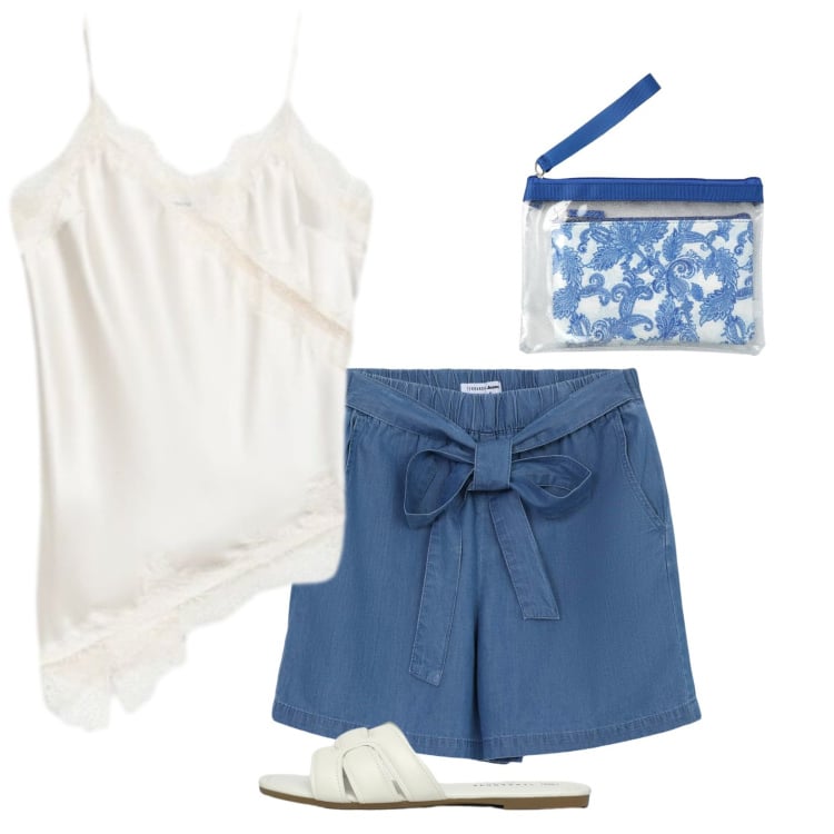 Outfit donna - Veloce e pratico. Stile Basic per Mare. Abbinamento con shorts, canottiere, pochette, ciabatte.