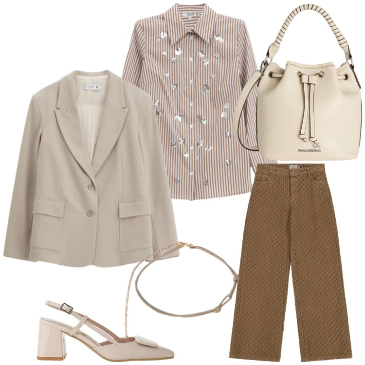 Outfit donna - Total look #2430156. Stile Glamour per Tutti i giorni. Abbinamento con borse a secchiello, cinture, pantaloni, camicie, blazer, décolleté.