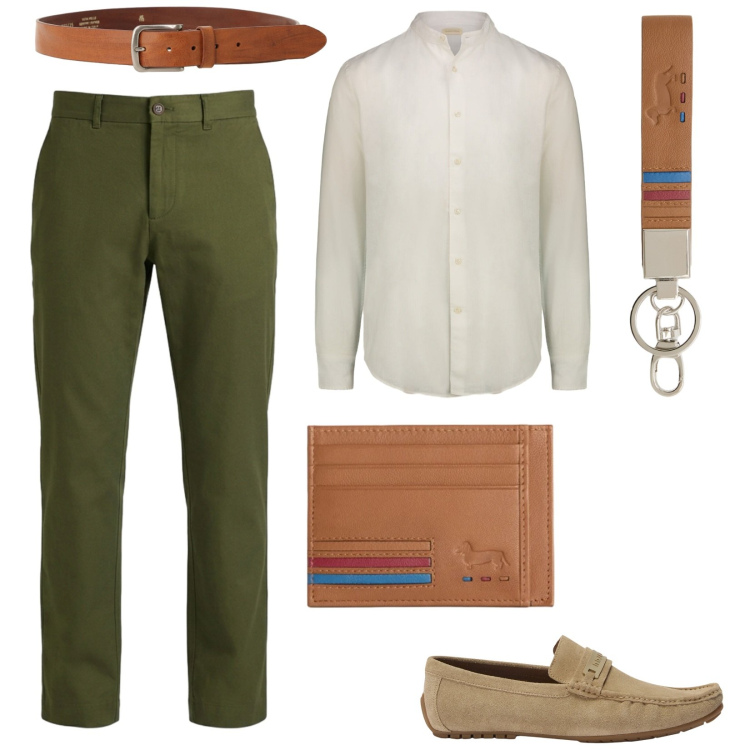 Outfit uomo - Eleganza al maschile. Stile Urban per Tutti i giorni. Abbinamento con portachiavi, portafogli, scarpe stringate, pantaloni, cinture, camicie.
