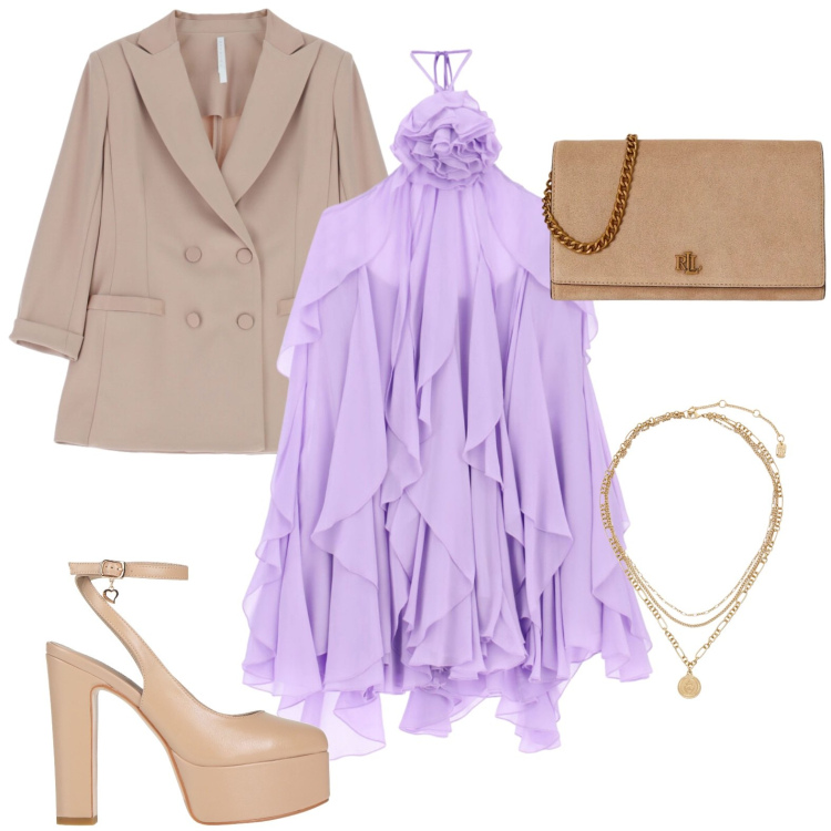 Outfit donna - L\'abito vaporoso. Stile Chic per Cerimonia. Abbinamento con décolleté, blazer, vestiti corti, ciondoli, borse a tracolla.