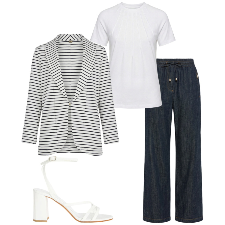 Outfit donna - Harmont & Blaine. Stile Casual chic per Ufficio. Abbinamento con sandali in pelle, t-shirt, pantaloni, blazer.