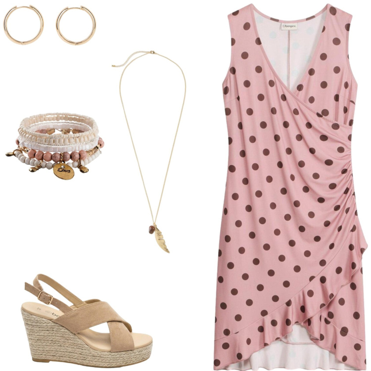 Outfit donna - Basic, graziosa e leggera. Stile Romantica per Serata fuori. Abbinamento con orecchini, vestiti, sandali col tacco, collane, braccialetti con ciondoli.