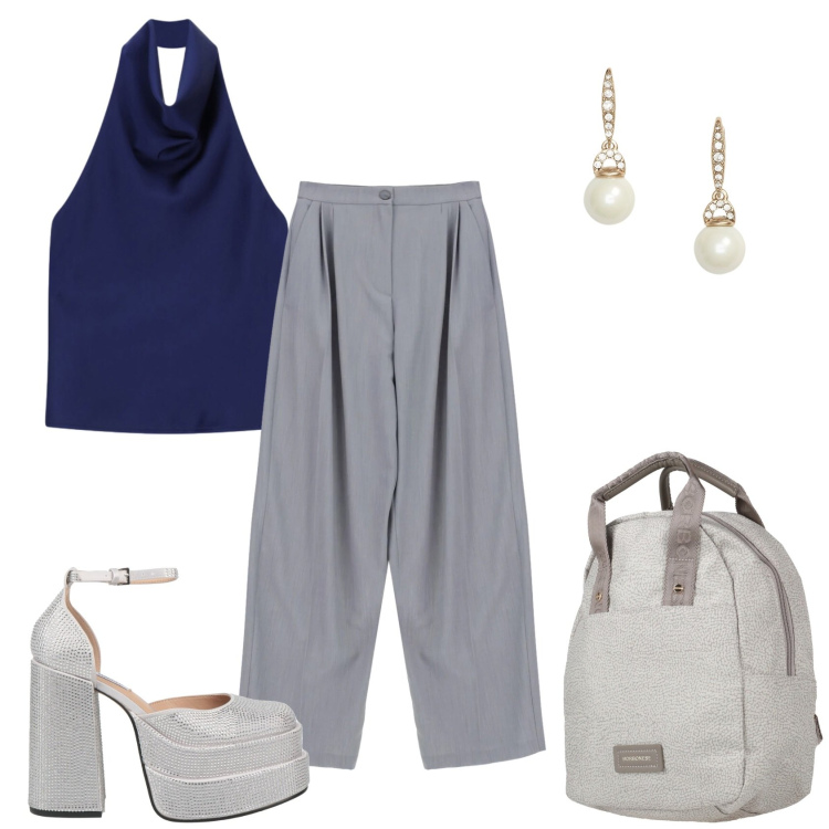 Outfit donna - Total look #2430250. Stile Casual chic per Serata fuori. Abbinamento con zaini, décolleté, top, pantaloni a palazzo, orecchini.