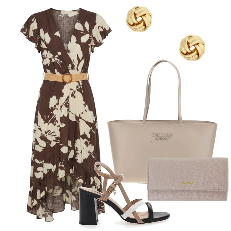 Outfit donna - Summer sale- must have. Stile Chic per Tutti i giorni. Abbinamento con portafogli, vestiti lunghi, orecchini, sandali col tacco, borse a spalla.