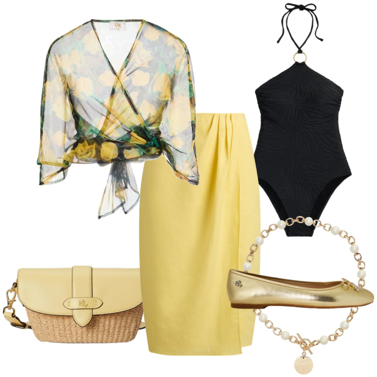 Outfit donna - Total look #2430287. Stile Casual chic per Serata fuori. Abbinamento con top, collane, gonne, borse a tracolla, ballerine, costumi interi.