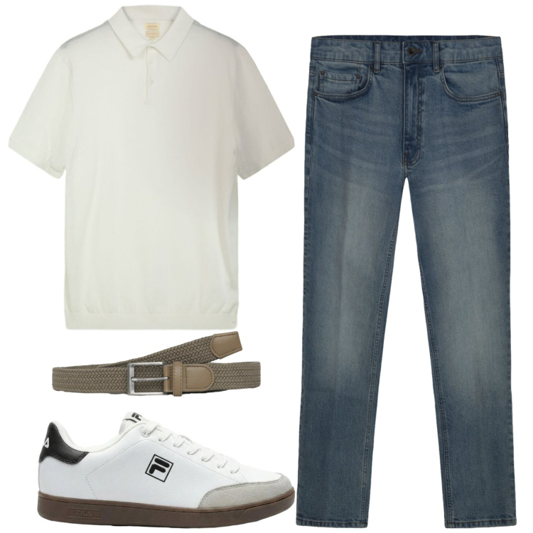 Outfit uomo - Total look #2430291. Stile Casual per Tutti i giorni. Abbinamento con sneakers, cinture, polo, jeans.