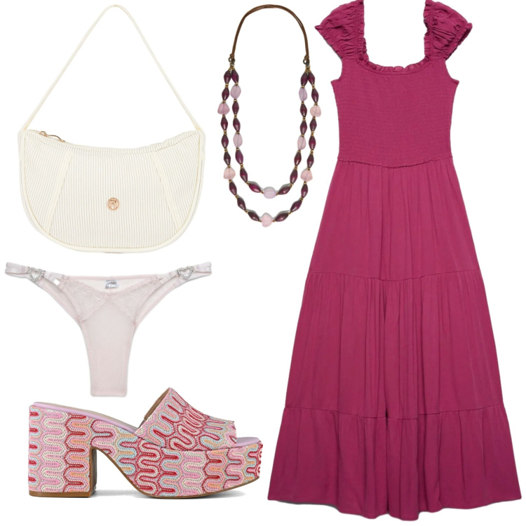 Outfit donna - Total look #2430304. Stile 70s per Tutti i giorni. Abbinamento con perizomi, vestiti lunghi, collane, borse a mano, sabot.