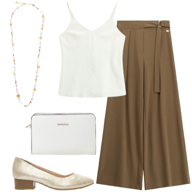 Outfit donna - Total look #2430306. Stile Chic per Serata fuori. Abbinamento con décolleté, pantaloni a palazzo, borse a tracolla, collane, canottiere.