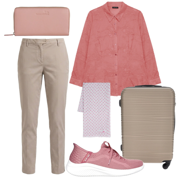 Outfit donna - Saldi. Stile Casual per Tutti i giorni. Abbinamento con sciarpe, portafogli, pantaloni, camicie, sneakers, valigie.