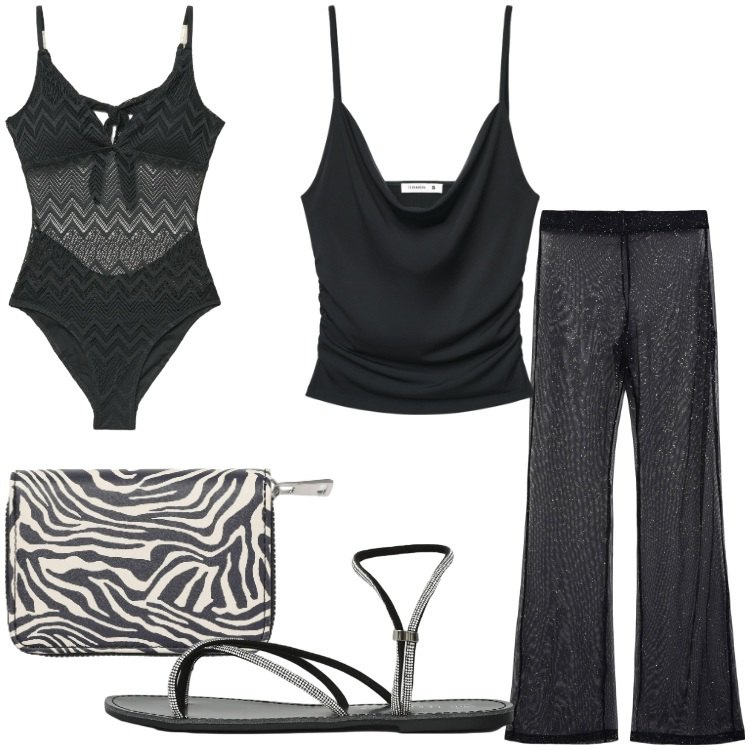 Outfit donna - Terranova - Summer Essentials. Stile Sexy per Mare. Abbinamento con costumi interi, vestiti da spiaggia, portafogli, sandali, top.