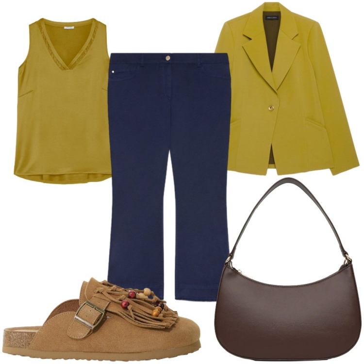 Outfit donna - Total look #2430330. Stile Casual per Ufficio. Abbinamento con borse a tracolla, sabot, top, blazer, pantaloni.