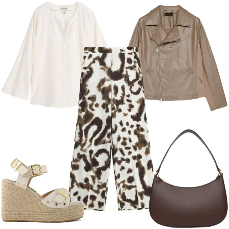 Outfit donna - Total look #2430335. Stile Etnico per Tutti i giorni. Abbinamento con bluse, borse a tracolla, pantaloni a palazzo, blazer, zeppe.