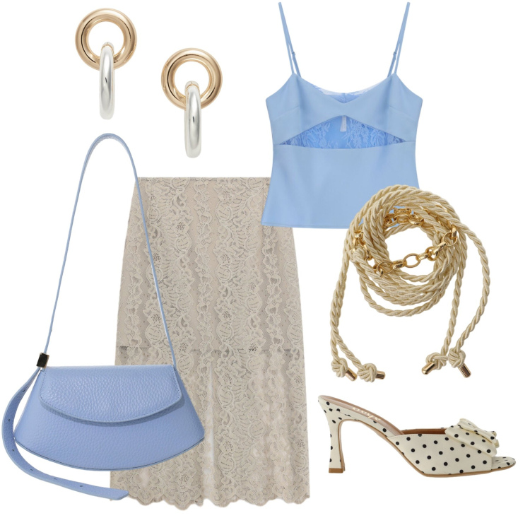 Outfit donna - Luglio. Stile Chic per Tutti i giorni. Abbinamento con gonne longuette, canottiere, borse a spalla, cinture, sandali col tacco, orecchini.