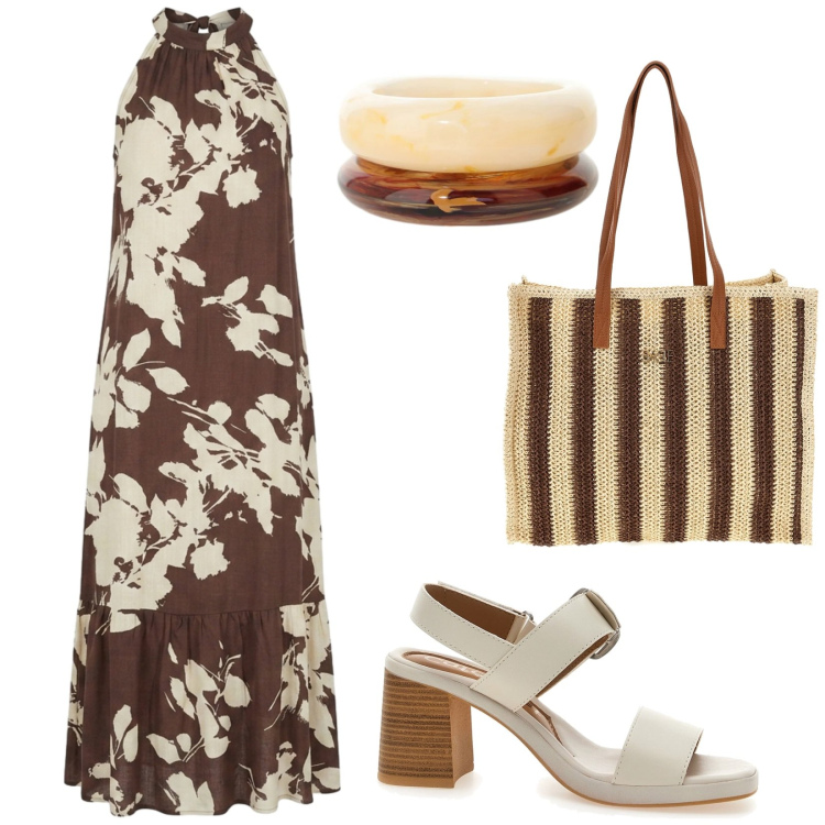 Outfit donna - Total look #2430347. Stile Vintage retrò per Tutti i giorni. Abbinamento con braccialetti, vestiti lunghi, sandali col tacco, borse a spalla.