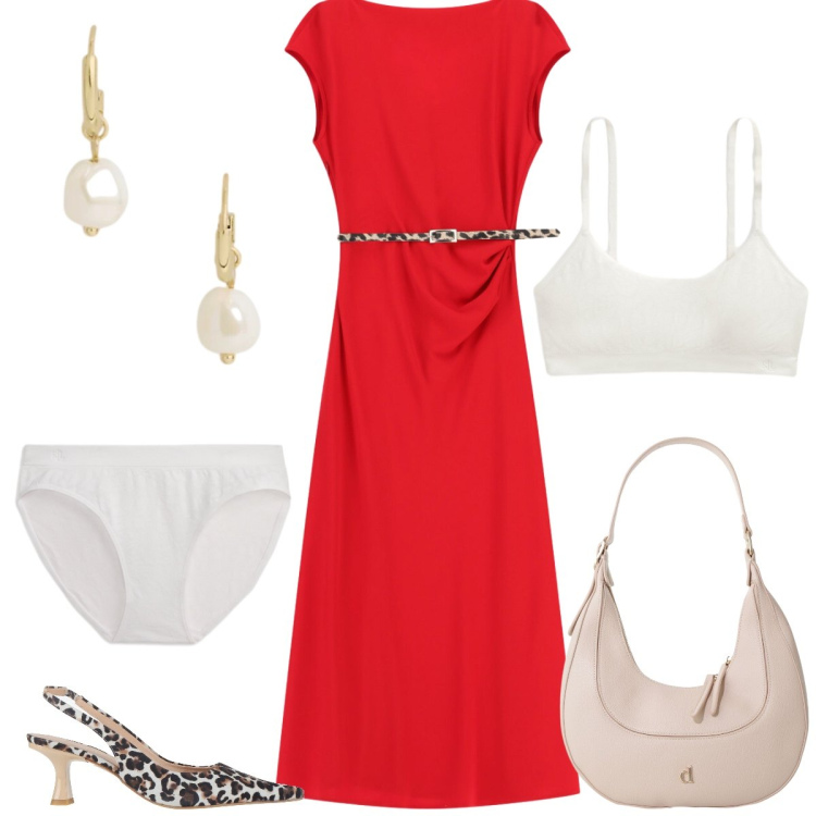 Outfit donna - Total look #2430371. Stile Chic per Tutti i giorni. Abbinamento con décolleté, vestiti midi/longuette, borse a tracolla, orecchini, culotte, reggiseni.