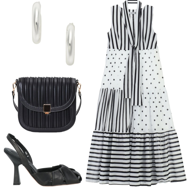 Outfit donna - Total look #2430380. Stile Chic per Serata fuori. Abbinamento con décolleté, borse a tracolla, vestiti lunghi, orecchini.