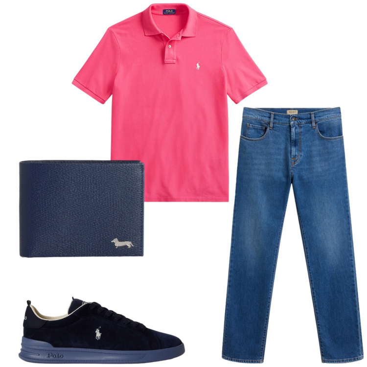 Outfit uomo - Total look #2430381. Stile Casual per Tutti i giorni. Abbinamento con portafogli, jeans, polo, sneakers.